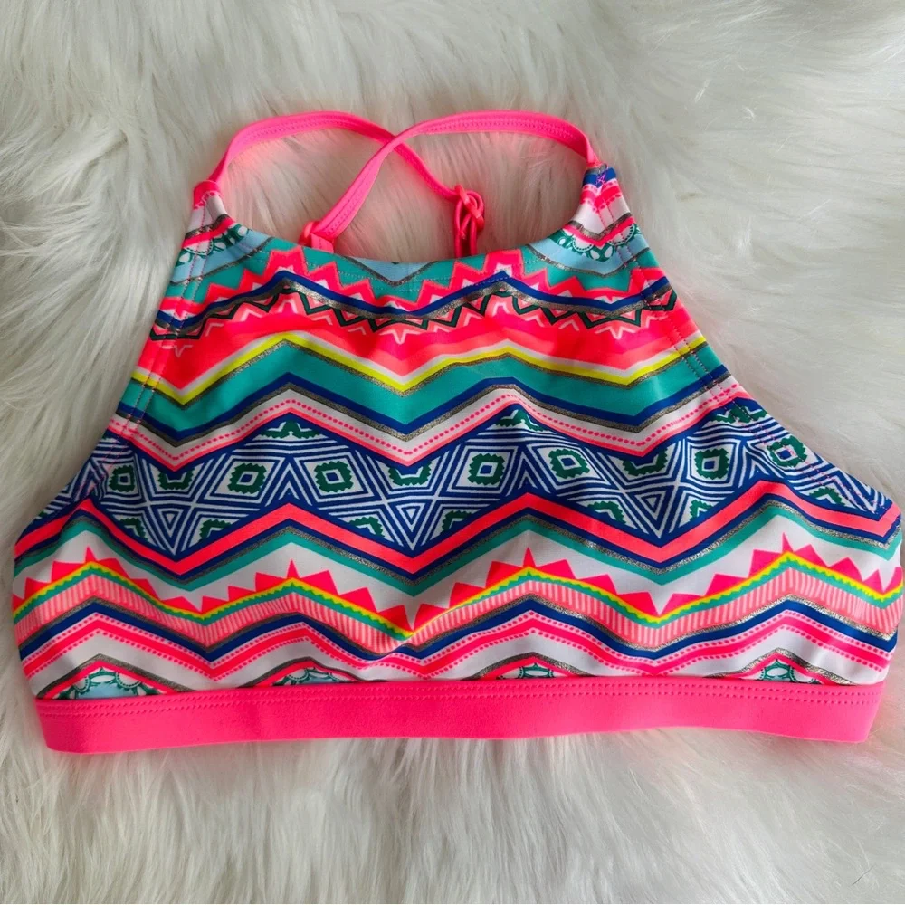 NWOT Justice Mexican Cantina Bikini w Lightly Padded Top Adjustable Straps, 12